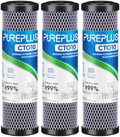PUREPLUS 1 Micron 2.5" x 10" Whole House CTO Carbon Water Filter,3 PACK by PUREPLUS