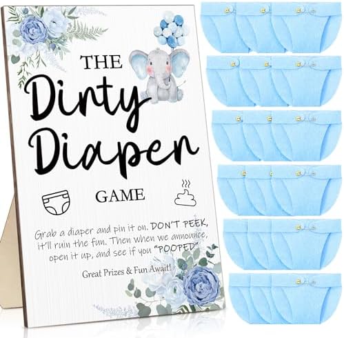 Roowest 51 Pcs Dirty Diaper Baby Shower Games, Blue Elephant by Roowest