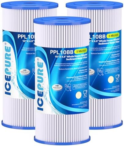 ICEPURE 5 Micron 10" x 4.5" Whole House Sediment Pleated Water Filter 3Pack by ICEPURE