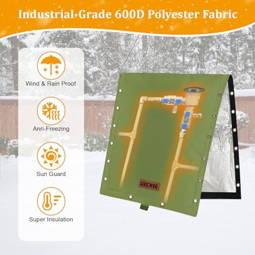 RICHIE 3-Way Opening Backflow Preventer Cover (5°F) Heavy-Duty 5-Layer Insulated Enclosure, All-Weather Protection for Outdoor Pipe, Irrigation Sprinkler Valve, Well Water Pump, 24" Wx24 H Green - Image 5