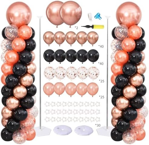 Rose Gold and Black Balloon Column Stand Kit Set of 2 for Floor by ZyloonDecoration