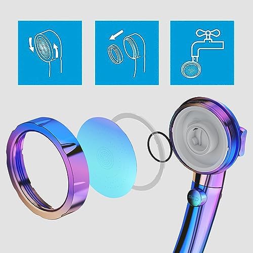 KAIYING Drill-Free High Pressure Handheld Shower Head with ON/OFF Switch, 3 Spray Modes - Polished Finish, Shower Head (Radiant Rainbow) + Bracket + Hose - Image 6