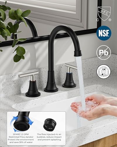 FORIOUS 8Inch Widespread Brushed Nickel and Black Bathroom Faucet 3 Holes - Image 2