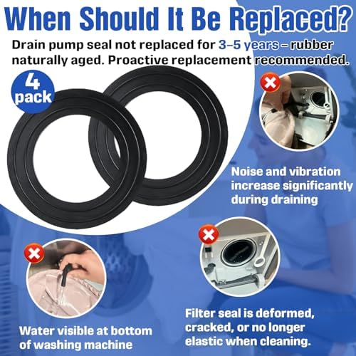 4-Pack Washer Drain Gasket Compatible with WH23X38617 Pump Filter with Seal - Image 5