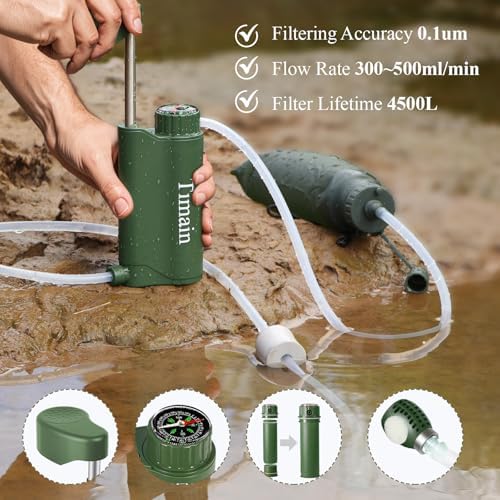 Timain Outdoor Portable Water Filter Pump,Water Filtration Systems,Perfect for Travel,Camping, Hiking,Fishing,Hunting,Emergency Preparedness (4500, Liters) - Image 4