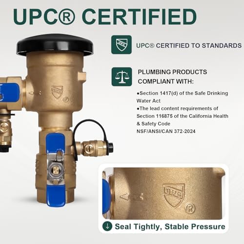 【UPC® Certified】1" Brass Pressure Vacuum Breaker, 400PSI Max, Heavy Duty Brass Sprinkler Backflow Preventer for Non-Potable Systems Like lawn Irrigation System and More - Image 2