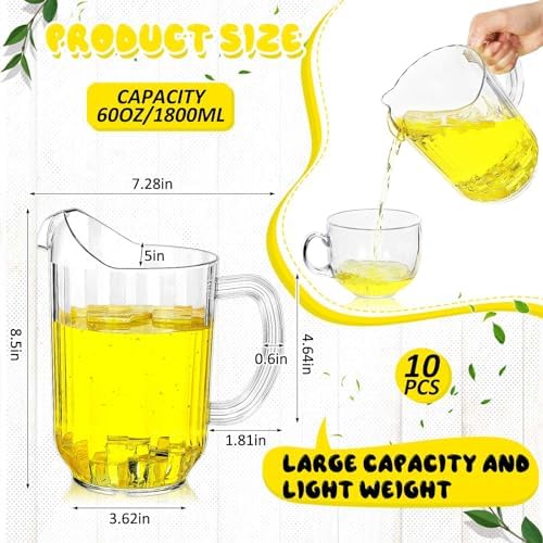 Tessco 10 Pcs Plastic Pitchers 60 Oz Clear Water Beer Jug Large,Classic - Image 2