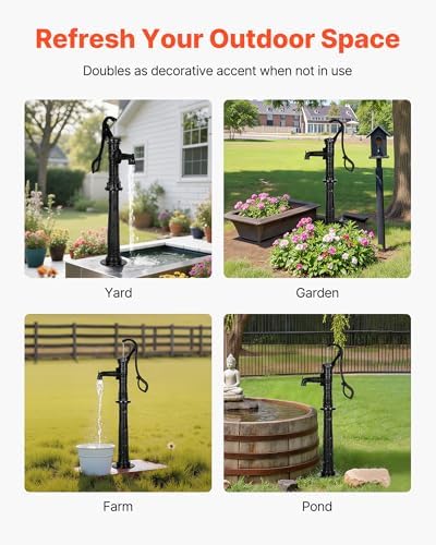 VEVOR Well Hand Pitcher Pump, 20 ft Max Lift, Antique Cast Iron Manual Hand Water Pump with Heightening Base, NPT 1-1/4 in Connection, Easy Installation, for Outdoor Garden, Pond, Yard, Farm, Black - Image 6