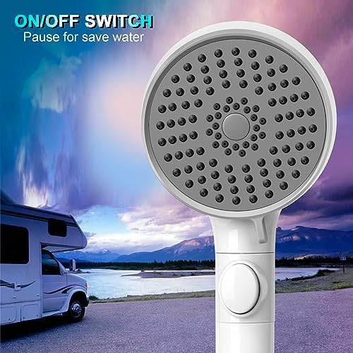 RV Shower Head with Hose, High Pressure 5 Mode Shower head Replacement, Showerheads for RV/Campers, Travel Trailer, Motorhome for Water Saving, Shower Head Holder and Hose, On Off Switch, White - Image 4