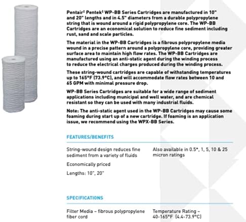 Pentair Pentek WP10BB97P Big Blue Sediment Water Filter, 10-Inch, Whole House Polypropylene String-Wound Filter Cartridge, 10" x 4.5", 10 Micron,White - Image 3