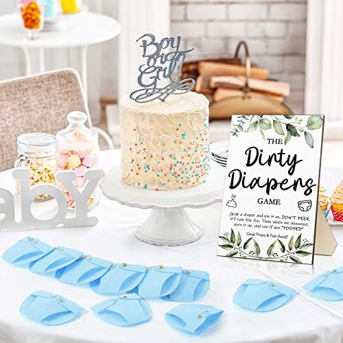 Roowest 51 Pcs Dirty Diaper Baby Shower Games, Greenery Blue - Image 6