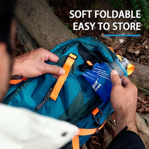 Water Filter Survival - Collapsible Water Bottle with Filter 0.01 Micron Squeeze Filtered Water Bottle 32oz for Hiking Backpacking Camping BPA-Free(Blue 1000ml) - Image 4
