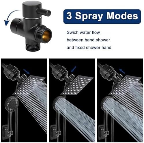 NearMoon Filtered Rain Shower Head, High Pressure 8″Square, and 5 settings Handheld Shower Filter Combo with Self-adhesive Holder/1.5M Hose -1 Replaceable Filter Cartridge (Matte Black) - Image 2