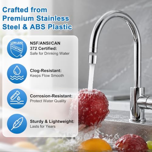 Hibbent NSF/ANSI/CAN 372 Certified Dual-function Faucet Aerator, Chrome - Image 3