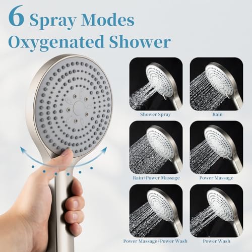 OFFO Handheld Shower Head, 6-Mode Brushed Nickel High Pressure Handheld Sprayer High Flow Large Powerful Boosting Handheld Showerhead for Low Water Pressure - Image 3