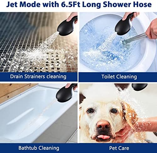 High Pressure 10 Setting Handheld Shower Head, 5" Detachable Showerhead Spray Built-in Power Wash to Clean Tub, Tile & Pets, 79" Extra Long Stainless Steel Hose, Adjustable Bracket - Matte Black - Image 6