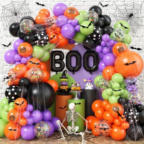 Halloween Balloon Arch Kit with BOO Foil Balloons for Halloween Party Decor by Paeyeq