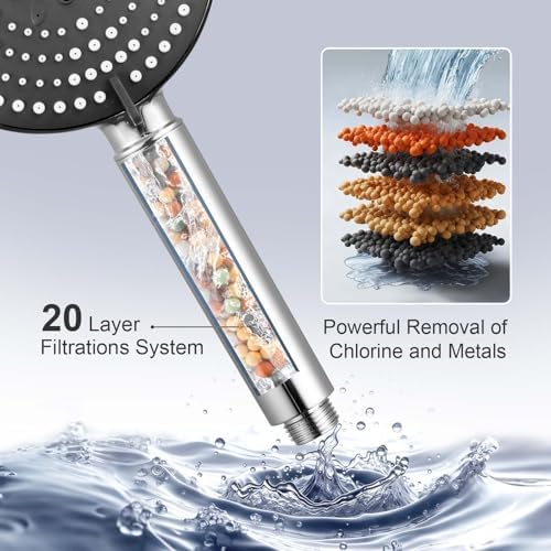 OFFO Filtered Shower Head with Hose, 20 Stage Shower Head with Filters for Hard Water with 60" Stainless Steel Hose, 6 Modes High Pressure Showerhead to Remove Chlorine, Chrome - Image 2