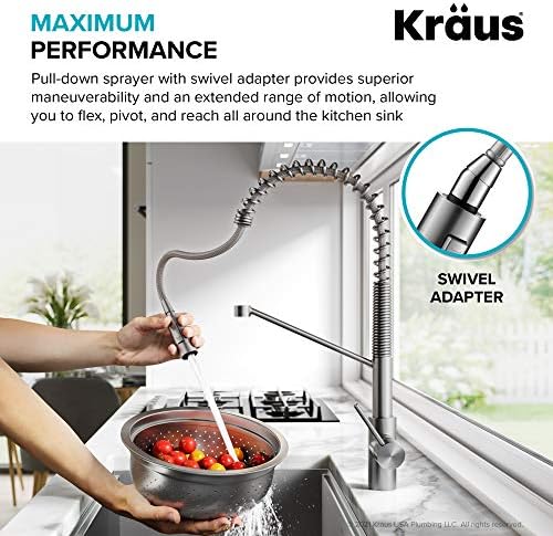 KRAUS Oletto Commercial Style Single Handle Pull Down Kitchen Faucet with QuickDock Top Mount Installation Assembly in Spot Free Stainless Steel, KPF-2631SFS - Image 6