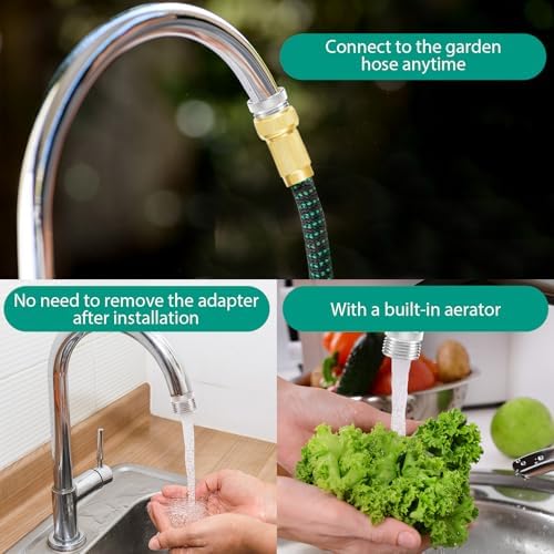 Faucet Adapter with Aerator,Garden Hose to Sink Faucet Adapter,Faucet to Garden Hose Adapter for Bathroom and Kitchen, Sink Hose Attachment with 3/4" GHT Thread Chrome - Image 2