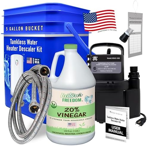 Allied Science Tankless Water Heater Flushing Kit with Square 5-Gallon Bucket, Steel Hoses, 1/6 HP Pump, and Concentrated Vinegar by AlliedScience