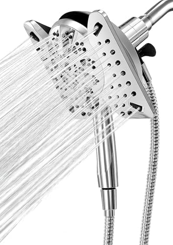 Shower Head with Handheld High Pressure, Rain Shower Head with Fixed Showerhead and 9 Sprays Handheld Shower, Detachable 2-IN-1 Shower head with 59" Rotatable Stainless Steel Hose (Chrome) by Unknown