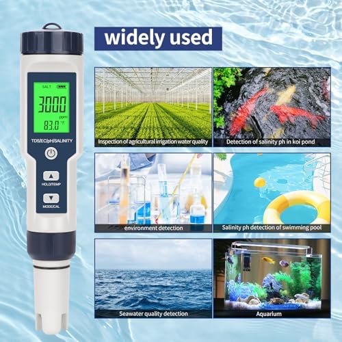 Pool Salt Tester,Digital Pool Water Tester,Accurate and Reliable,Salinity, pH Meter, EC, TDS, and Temperature 5 in 1;Salt Water Pool Testing kit, Used for Pool Salt and hydroponic Plants - Image 7