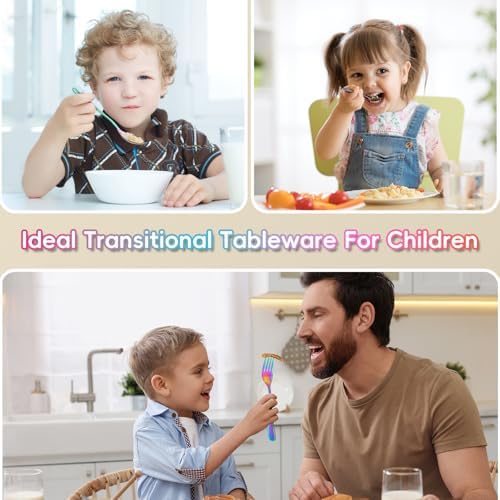 12 Pieces Stainless Steel Rainbow Toddler Utensils Set - Food Grade Kids Silverware Set Children Safe Small Forks and Spoons Mirror Polished Sturdy and Durable Dishwasher Safe - Image 6