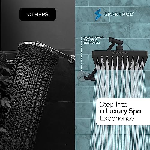 SparkPod Square Rain Shower Head with Extension Arm - Height Adjustable Shower Head with High Pressure Performance - Easy 1-Minute Installation (8" Square, Midnight Black Matte) - Image 2