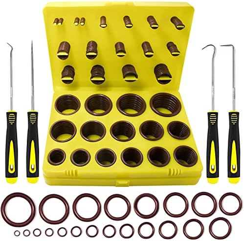 KEZE 382 Pcs SAE Viton O Ring Assortment Kit 30 Sizes Brown O-Ring Set for Various Automobiles Engines Pumps cylinders Plumbing High Temperature Chemicals Resistance 75A with O Rings Hook by KEZE