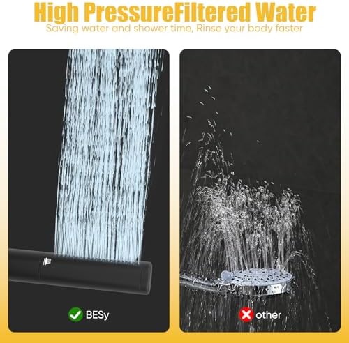 BESy Brass 2 In 1 Function Filtered Dark Black Handheld Shower Head for Hard Water Shower Wand High Pressure Showerhead Black Hand Shower Sprayer with Hose Bracket - Image 5