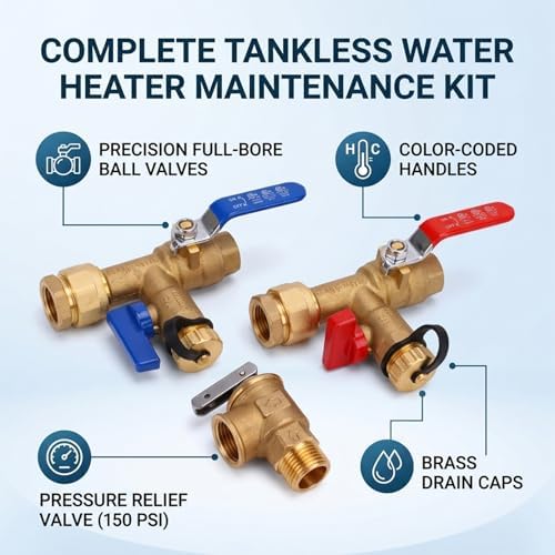 Tankless Water Heater Service Valve Kit, 3/4 Inch Hot and Cold Isolation Valves and Pressure Relief Valve, Tankless Water Heater Service Kit for Heaters - Image 4