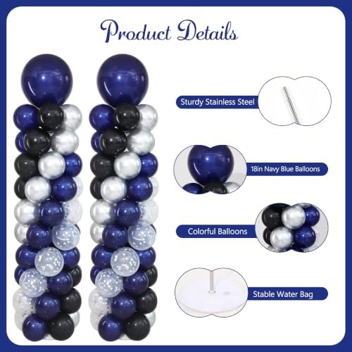 Navy Blue Black and Silver Balloon Column Stand Kit Set of 2 for Floor - Image 4