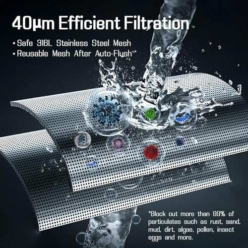 Automatic Spin Down Sediment Filters 40 Micron, Touch-Screen Auto Flushing and Drainage, 360°Rotatable Head, Reusable Whole House Water Filter, 1" MNPT + 3/4" FNPT, Gray - Image 5