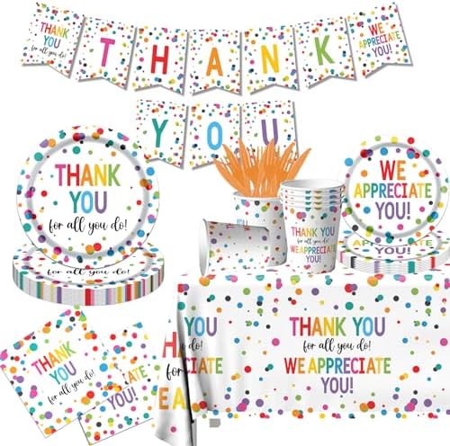 Thank You Party Plates and Napkin Decoration We Appreciate You Tableware Tablecloth Cups Banner Thank You for All You Do Employee Staff Appreciation Teacher Doctor Graduation Appreciation Party Decor by Lenyunge