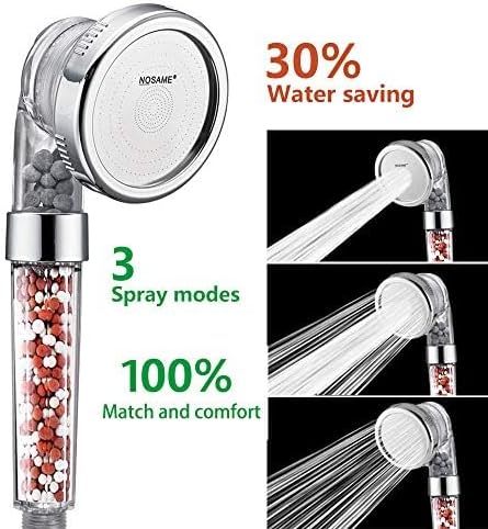 Nosame Shower Head, Filter Filtration High Pressure Water Saving 3 Mode Function Spray Handheld Showerheads 1.6 GPM for Dry Hair & Skin SPA - Image 7