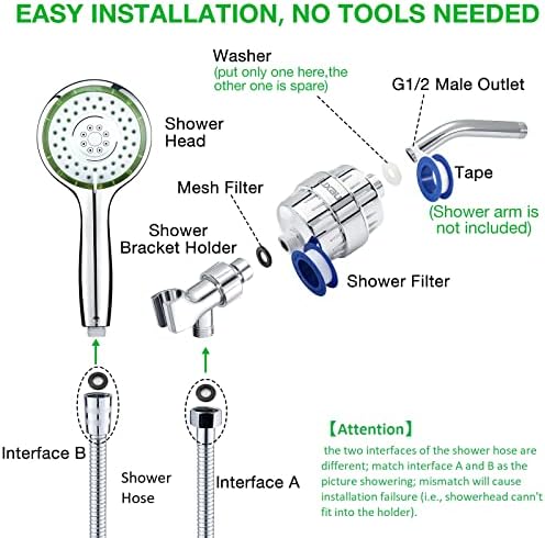 Filtered Shower Head Combo, Includes 79" Hose, 20 Stage Shower Filter Head, High Pressure Handheld Spray Showerhead, Shower Arm Mount Holder, for Hard Well Water Chlorine, Chrome (S10) - Image 6