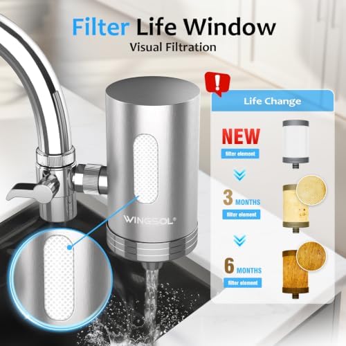 WINGSOL Visible Window Faucet Water Filter Stainless Steel, NSF/ANSI 42&53, 250 Gallons Capacity, 360° Rotating Tap Purifier Improve pH+ & Taste, Reduce Chlorine, Odor, Sediment - Image 2