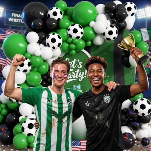 181Pcs Soccer Balloon Garland Arch Kit -Green White Black Soccer Party Decorations 18 12 10 5 Different Sizes Latex Party Balloons for Birthday World Football Boys Sports Theme Decorations 86 - Image 4