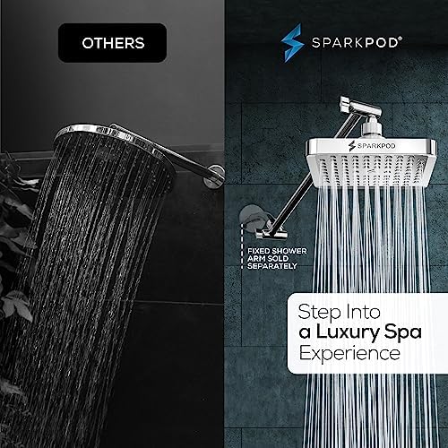 SparkPod Square Rain Shower Head with Extension Arm - Height Adjustable Shower Head with High Pressure Performance - Easy 1-Minute Installation (6" Square, Luxury Polished Chrome) - Image 2