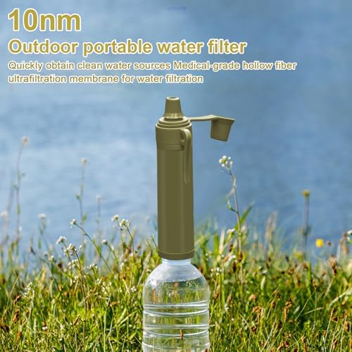 10NM Portable Water Filter System Set,Backpacking Squeeze Water Filtration Purifier Survival System for Hiking (Olive Green) - Image 4