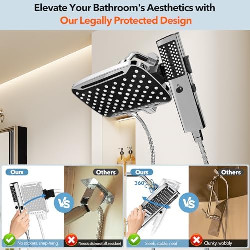 JDO Dual Shower Head Combo with 10" Rainfall & Handheld Spray - Image 2