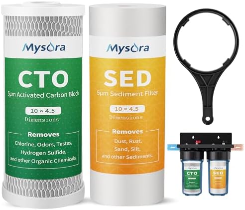 NSF Certified 2 Stage 5 μm 10" x 4.5" Whole House Water Filter Cartridges, Sediment and CTO Carbon Block Water Filter Compatible with WGB21B, FP15B, FC15B, GE FXHTC, GXWH40L, Wrench Included by Unknown