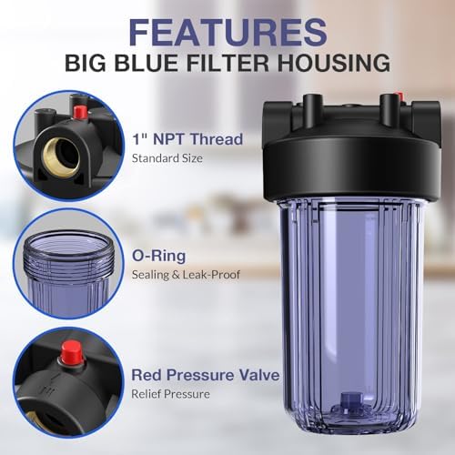 SimPure Whole House Water Big Filter Housing (DB10C), 10" x 4.5", Blue for Whole Home Water Filtration, Sediment Water Filter System for Well, 1" NPT Brass Port (Clear Housing) (Pack of 2) - Image 2