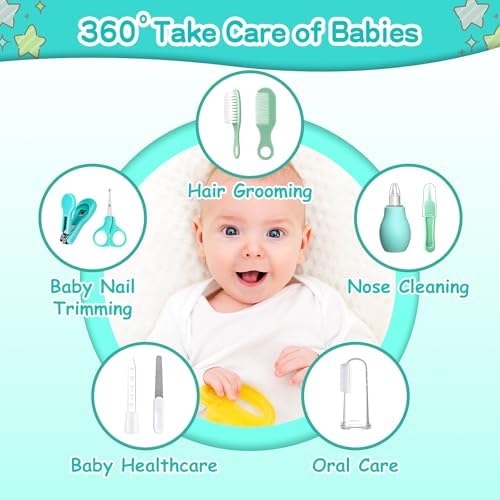 Baby Grooming Kit for Boys Girls Safety Newborn Nursery Essentials Grooming Set Gift for First-time Parents, Green 25 in 1 - Image 3