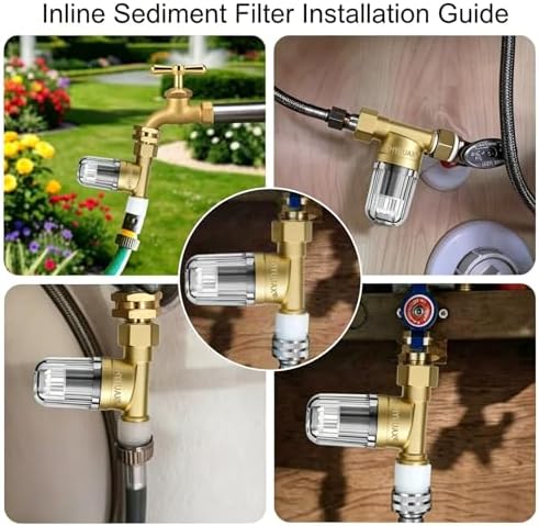 YH02 50 Micron Reusable Brass Washer Water Filter, Compact Washing Machine Water Filter System, for Washing Machine, Shower, Camping, Travel, Anti Scale Portable Sediment Filter - Image 5