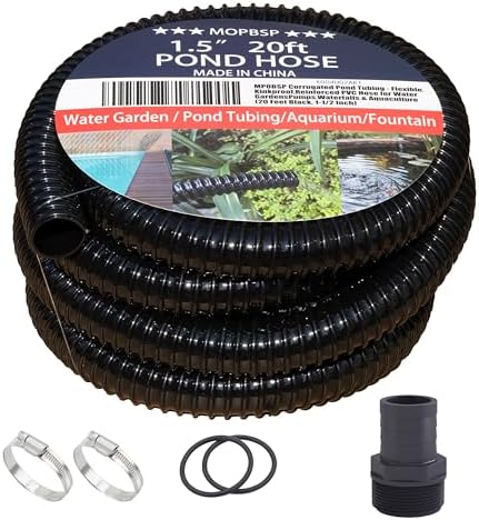 Corrugated Pond Tubing - Flexible, Kinkproof, Reinforced PVC Hose for Water Gardens, Pumps, Waterfalls & Aquaculture (20 Feet Black, 1-1/2 Inch) by MPOBSP