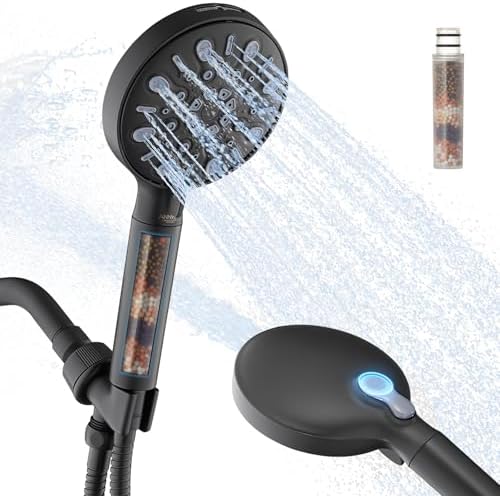 Filtered Shower Head with Handheld, 8 Spray Mode High Pressure Showerhead with Filters, Detachable shower head, Water Softener Filters for Hard Water, Remove Chlorine(N8HS702MB-NA) by ANNWA