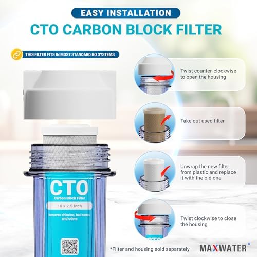 Max Water CTO 5 Micron, 10"x2.5" Replacement Filter Cartridge | Coconut Shell Carbon Block for Whole House Water Filtration System | Compatible with WFPFC8002, FXWTC, WHEF-WHWC, AMZN-SCWH-5-2 Pack - Image 5
