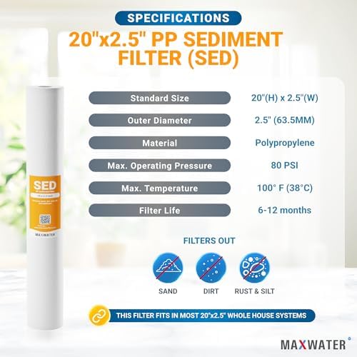 Max Water Slim Blue 5 Micron 20 inch x 2.5 inch Whole House Melt-Blown Polypropylene Sediment Water Filter Replacement Cartridge (Pack of 25) - Image 3